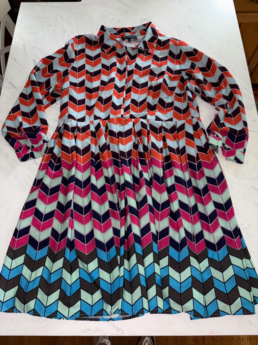 Eloquii Multicolor Chevron Maxi Dress in Red, Pink, Blue, Black, Cream